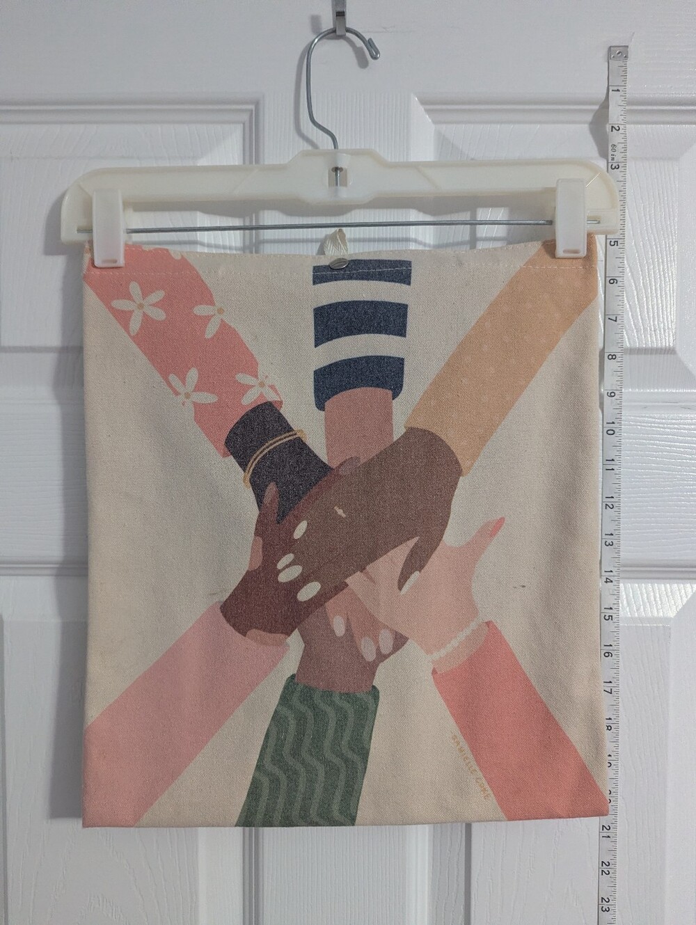 Canvas Tote Bag with Multicolor Hands Print